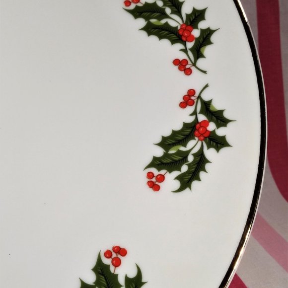 Beautiful Mid Century Holly Berry Ceramic Cake Plate Stand Holiday Server Japan - Picture 7 of 12
